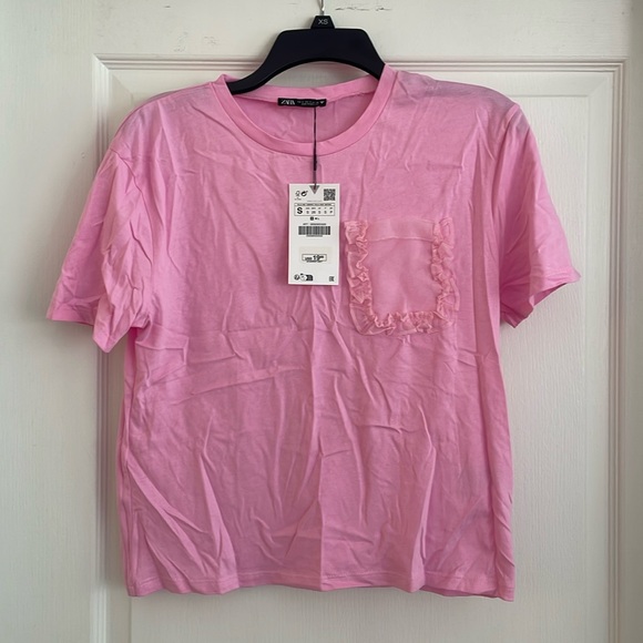 Zara Pink Ruffle Pocket T-shirt - Picture 1 of 1